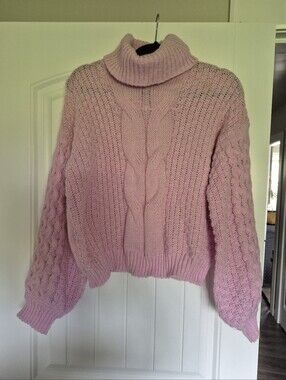 Woven Heart Pink Turtleneck Knitted Sweater